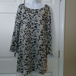 Loft Outlet gray off white floral print dress occasion date night  Sz S